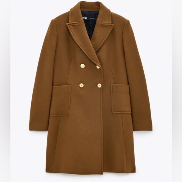 Zara Jackets & Blazers - Zara Women's Coat Wool Blend Double-Breasted Tailored Toffee Brown Small NWT